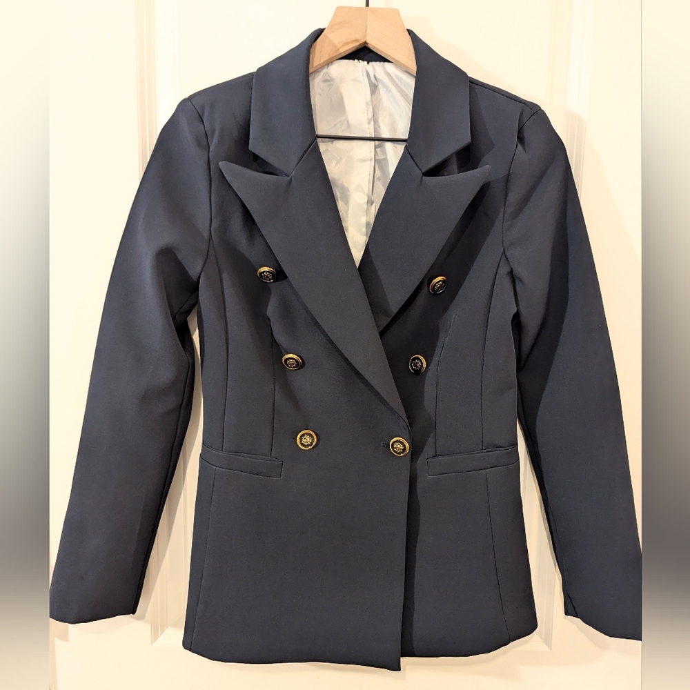Shein Navy Double-Breasted Fully Lined Women's Blazer Size Small NWOT